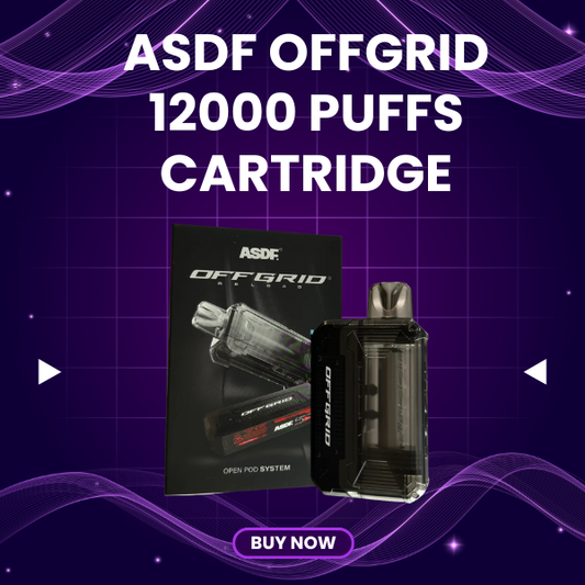 ASDF Offgrid 12000 Puffs Cartridge with battery display and 10ml e-liquid capacity.