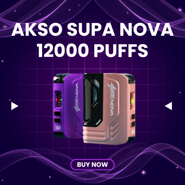 Akso Supa Nova 12000 Puffs disposable vape with smart LED display